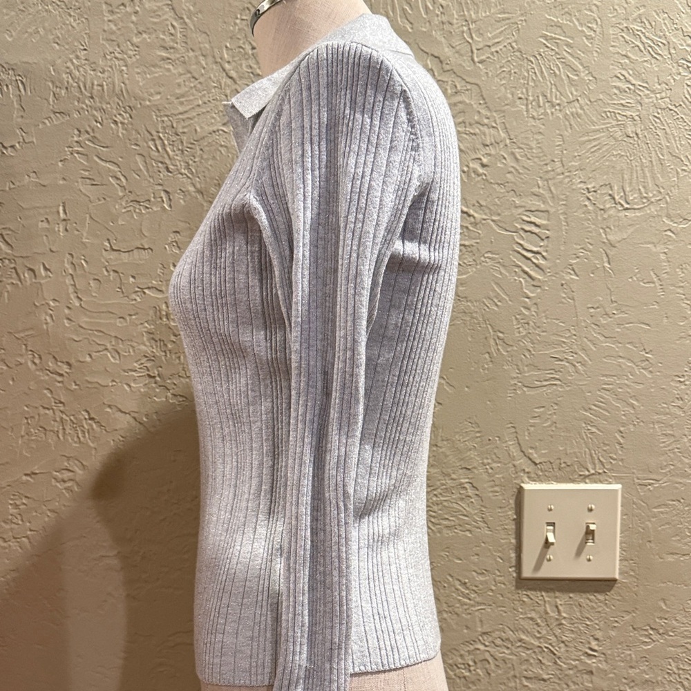 White House Black Market Silver Ribbed Sweater xs silver sparkly - Picture 2 of 5